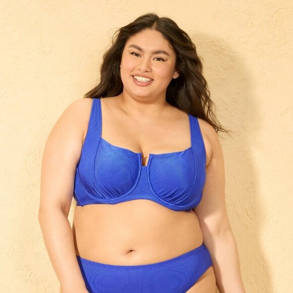 Wild Fable Blue Underwire Ribbed Bikini Top Adjustable Straps Removable Pads 24 - Picture 3 of 10